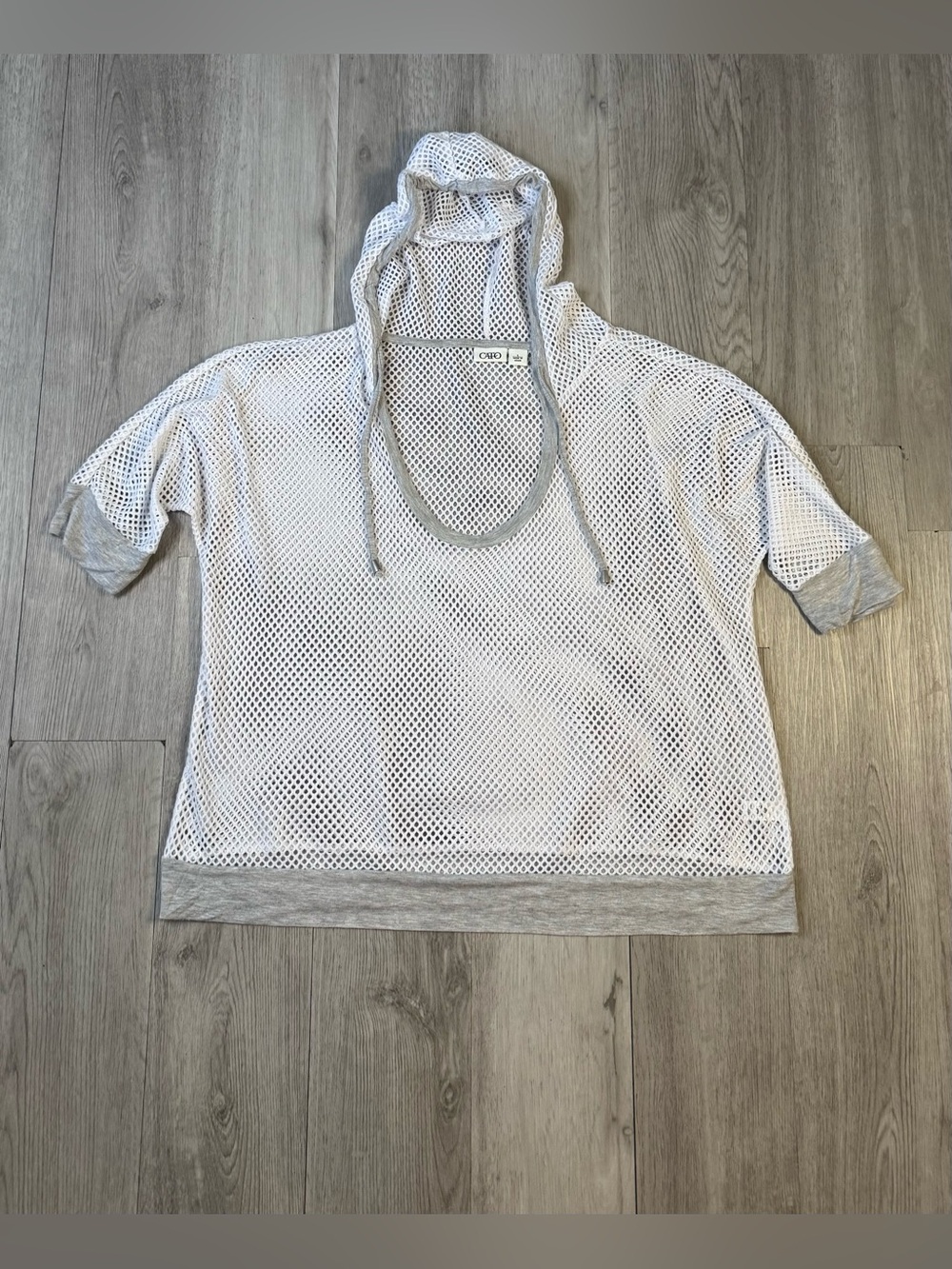 Cato White/Gray Mesh beach coverup Pullover Hoodie Short Sleeve Drawstring large